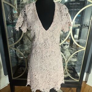 Aqua Floral Lace Mini Dress in Pale Pink